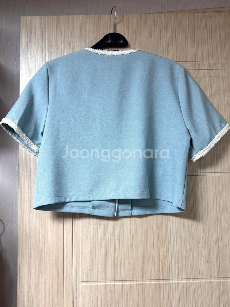 하늘색 반팔 크롭 트위드자켓--1
