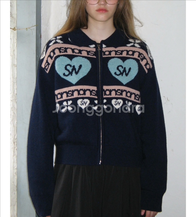시눈 하트 로고 니트 집업--0