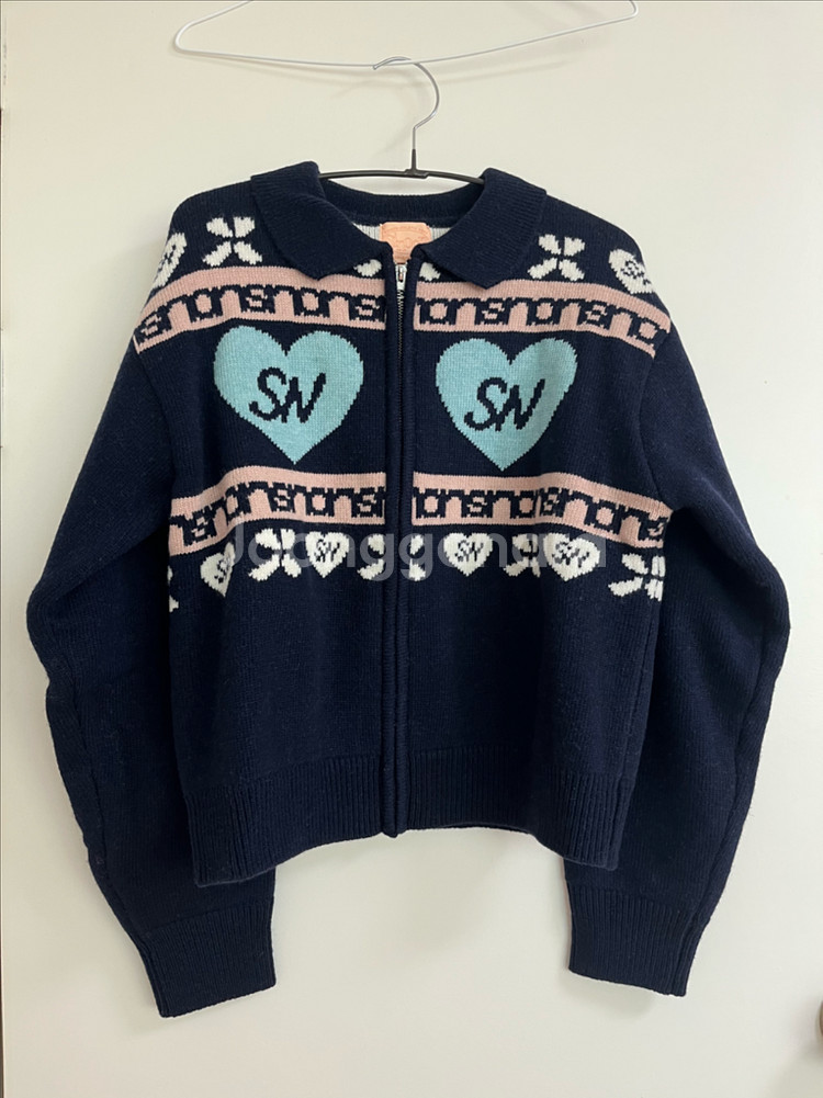 시눈 하트 로고 니트 집업--4