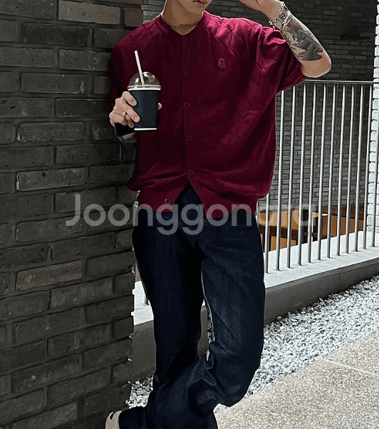 남자 레드 반팔 가디건--1