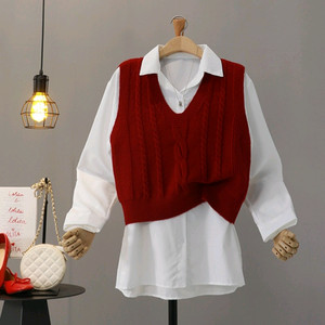 새상품) 니트조끼 + 셔츠 코디세트