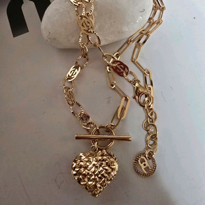 18k 핑크골드 컷팅하트 토글바 클립목걸이