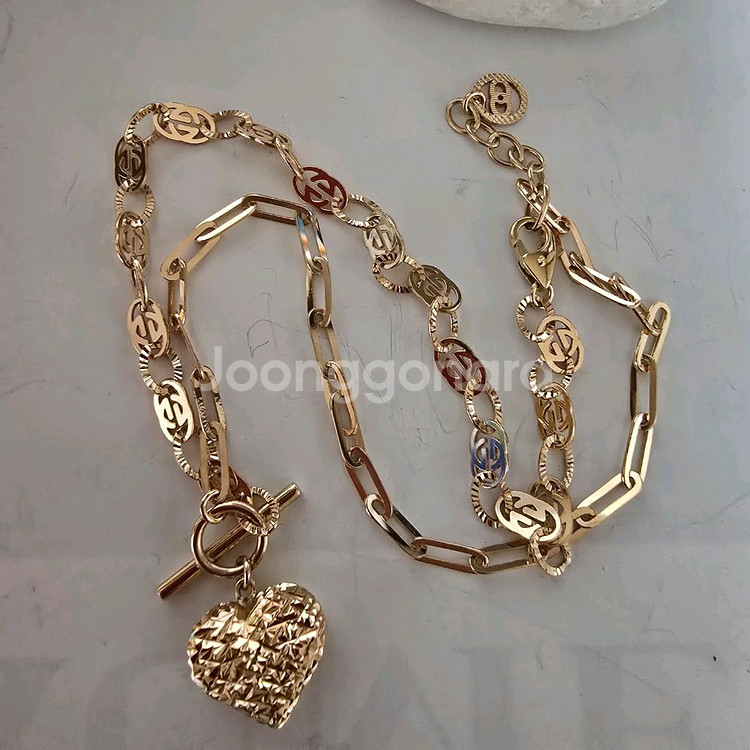 18k 핑크골드 컷팅하트 토글바 클립목걸이--4