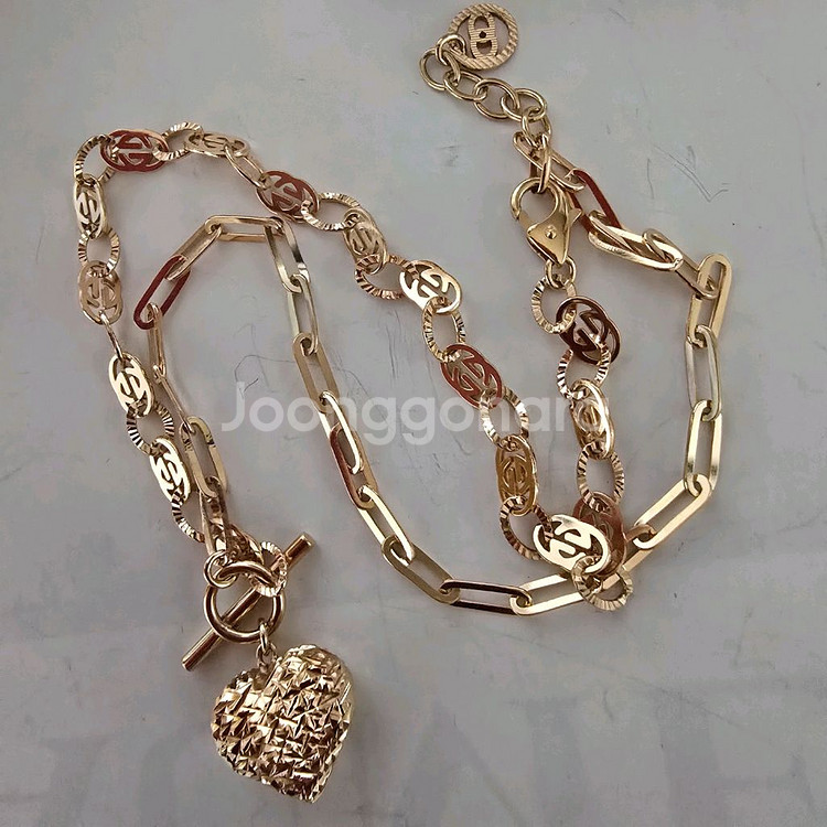 18k 핑크골드 컷팅하트 토글바 클립목걸이--3