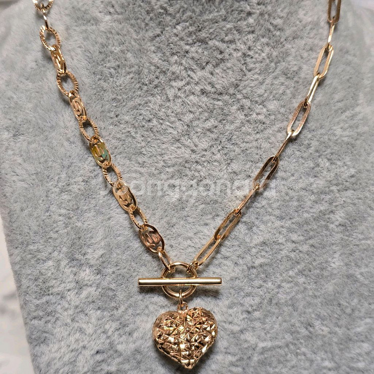 18k 핑크골드 컷팅하트 토글바 클립목걸이--7