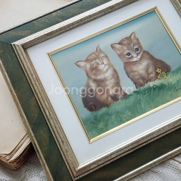빈티지액자 고양이액자 유화액자 페인팅그림--2