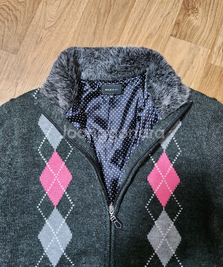 Male&co 집업 니트 가디건 아가일무늬 M사이즈 그레이--1