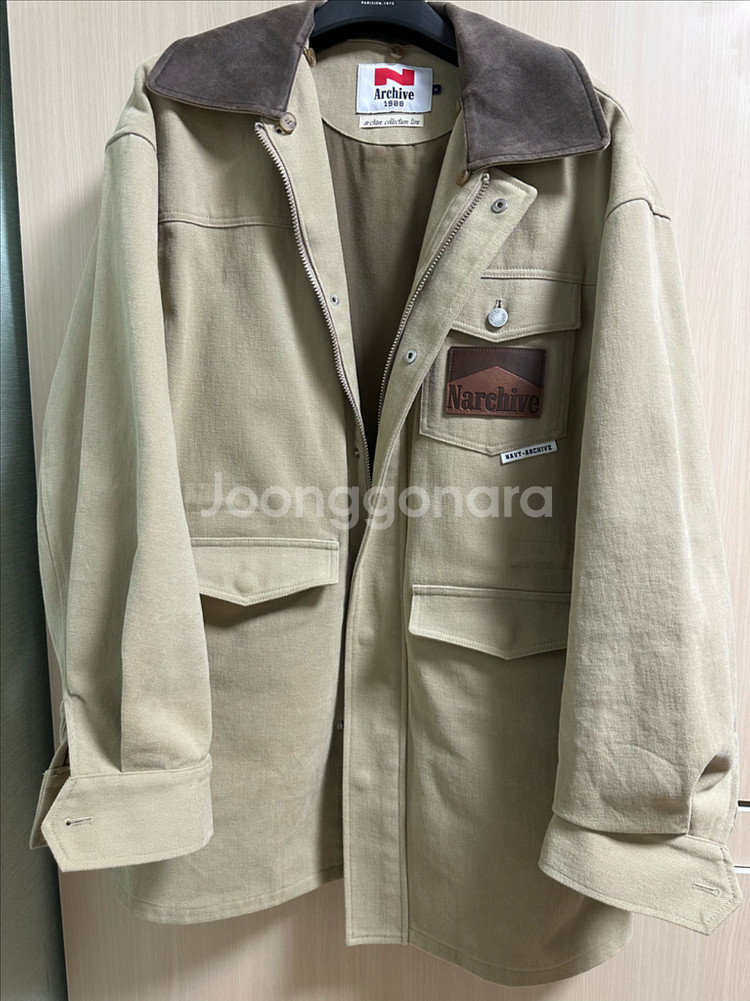 엔 아카이브 아카이브 빈티지 레더 디테일 워싱 코튼 점퍼 베이지 워크자켓--1