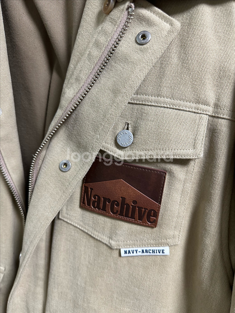 엔 아카이브 아카이브 빈티지 레더 디테일 워싱 코튼 점퍼 베이지 워크자켓--3