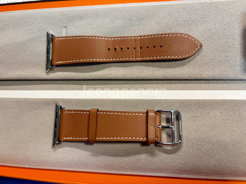 애플워치 에르메스 정품 골드 싱글 투어 가죽 스트랩 판매합니다--1