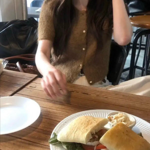 오브제 헤이 알파카65% 반팔 퍼프 니트 가디건 objet 오피스코어