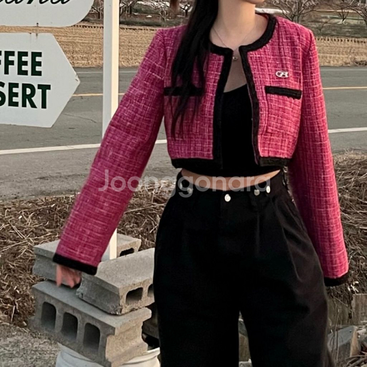 락케이크 크롭 트위드자켓--1