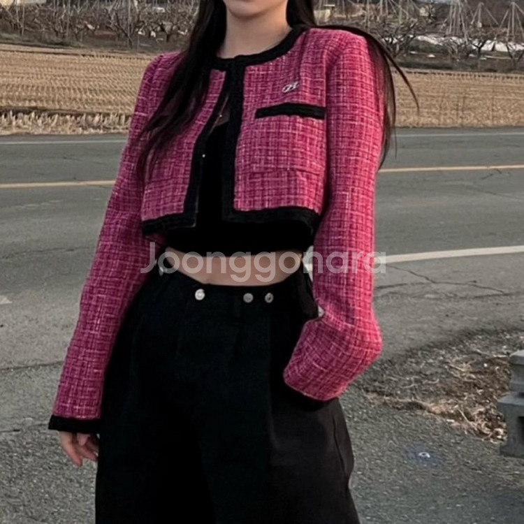 락케이크 크롭 트위드자켓--0