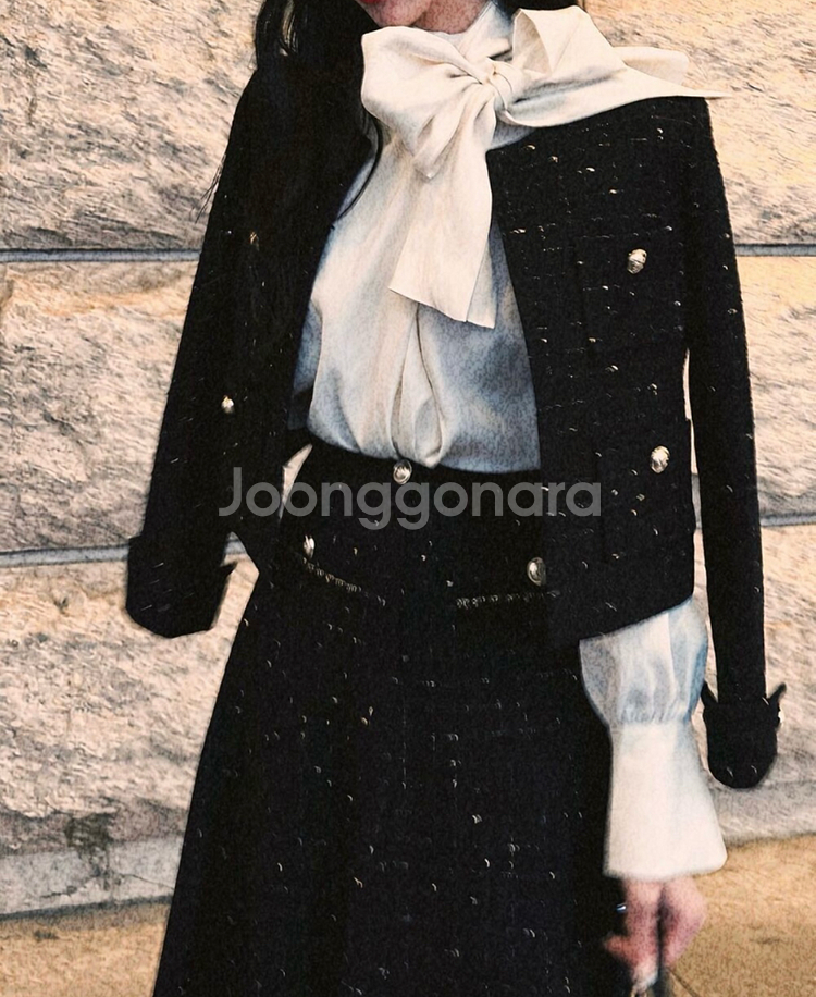 이부베 블랙 트위드 자켓 스커트 세트--1