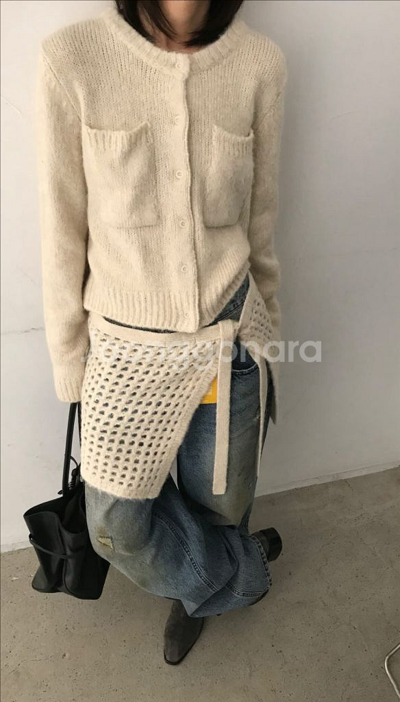 <새상품> 알파카 가디건 랩스커트 세트 4color--7