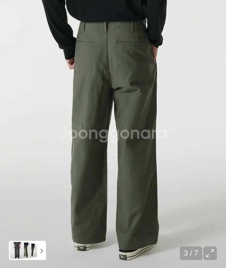무신사스탠다드 백사틴 와이드 오피서 팬츠 카키 31--2