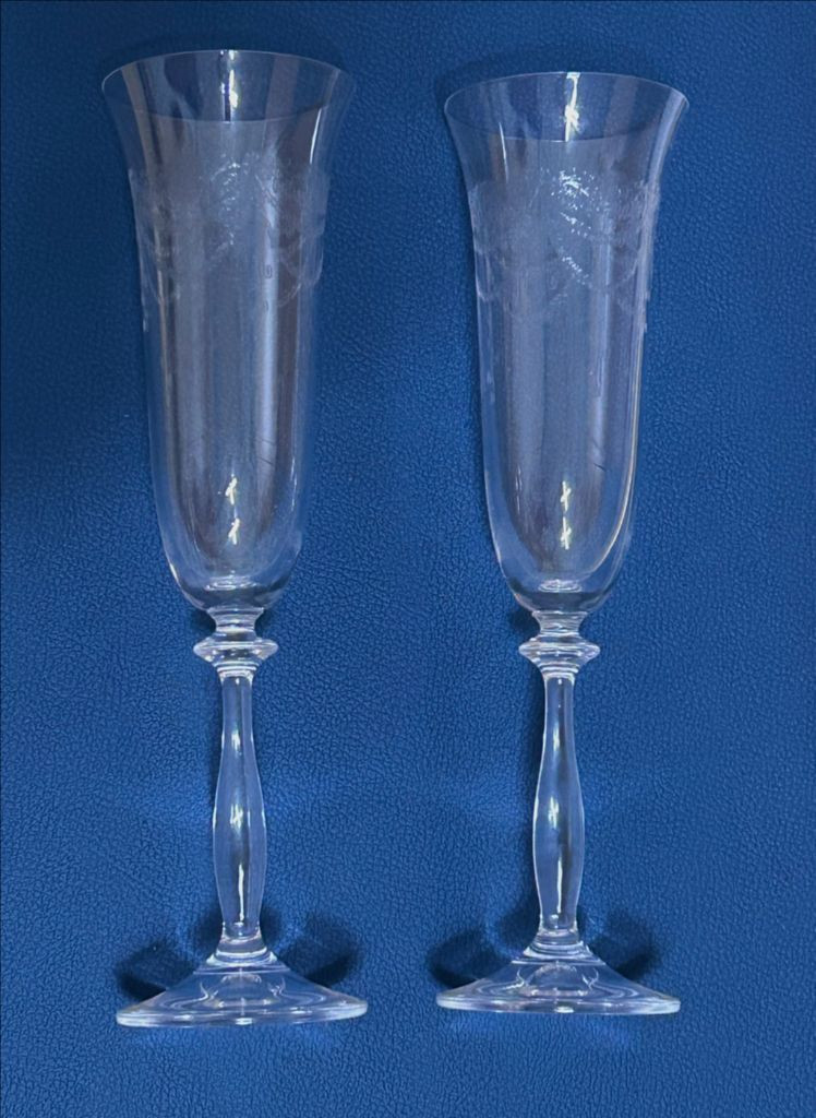 체코 보헤미아 크리스탈 빈티지 플루트 잔/ 2개 세트 이미지