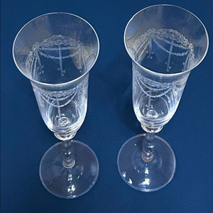 체코 보헤미아 크리스탈 빈티지 플루트 잔/ 2개 세트 이미지