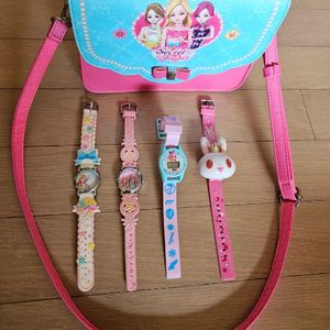 시크릿 쥬쥬가방&시크릿 쥬쥬디지털시계2종+전자시계+토끼전자시계워치 4종 세트 + 가방