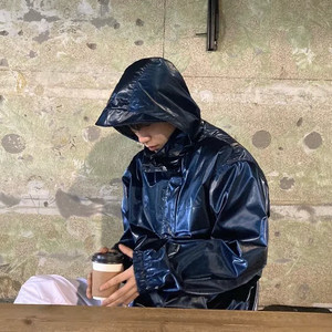 유광 나일론 바람막이 후드 집업 점퍼 폴리 투웨이 블루