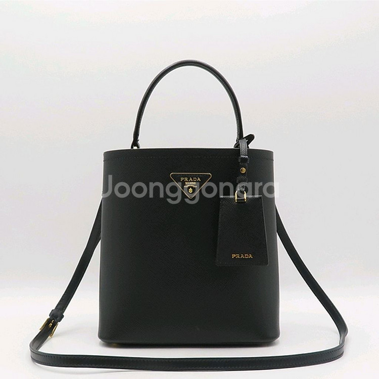 프라다 블랙 파니에 사피아노 레더 토트백 + 스트랩--0