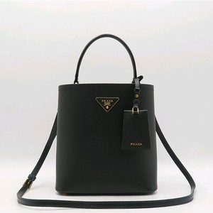 프라다 블랙 파니에 사피아노 레더 토트백 + 스트랩