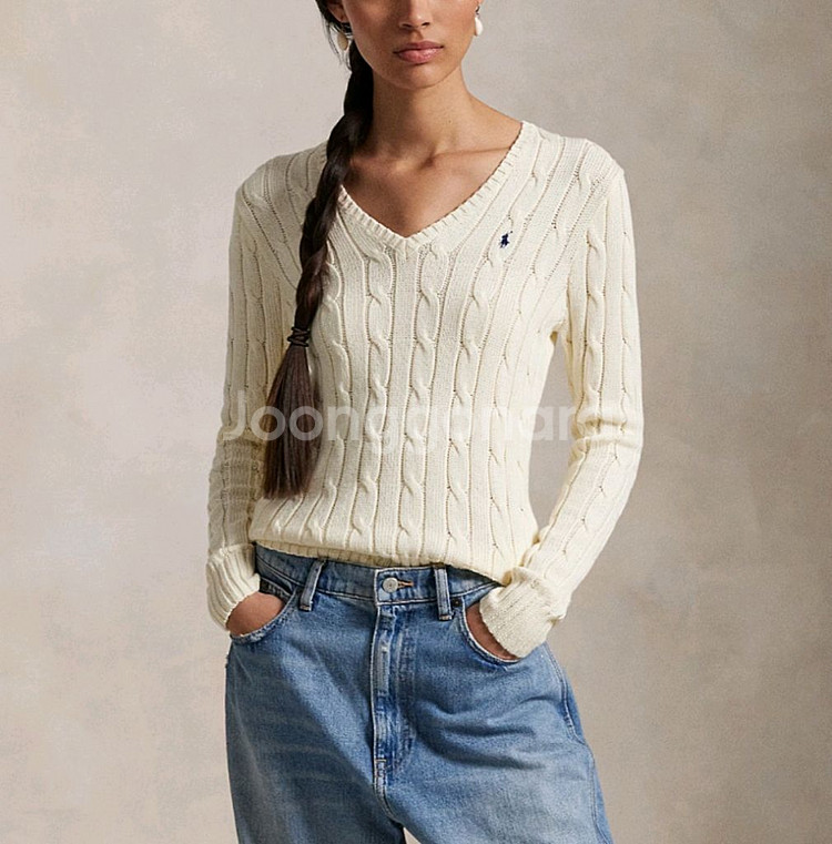 새상품 폴로 V넥 여성 꽈배기니트--3