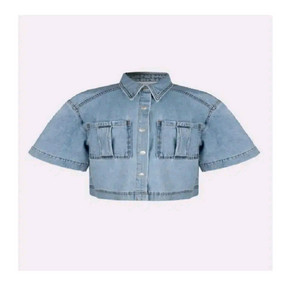 아상블라주 크롭 데님 숏 셔츠 자켓 - 연청
