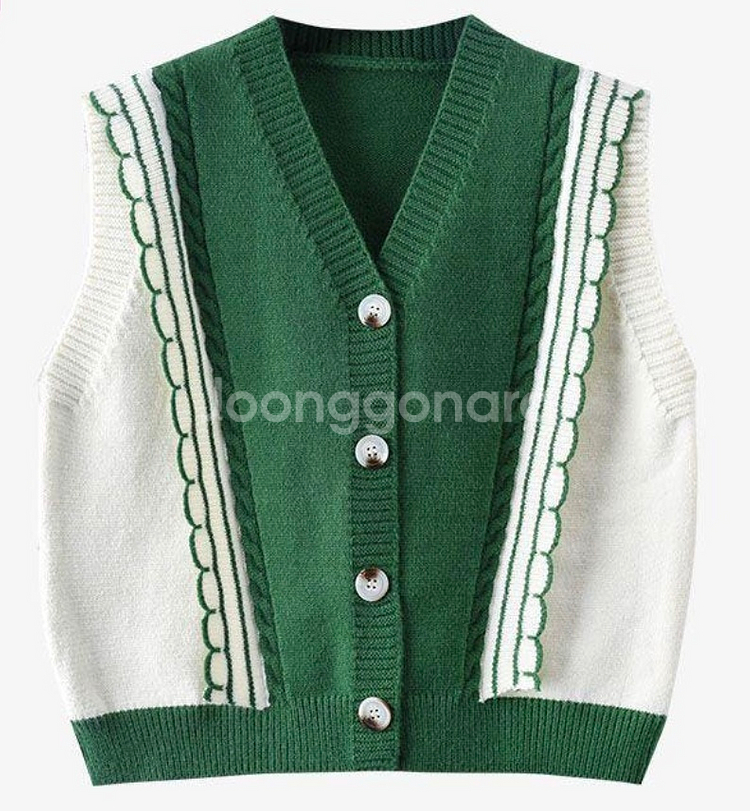 초록 여성 니트 베스트--0