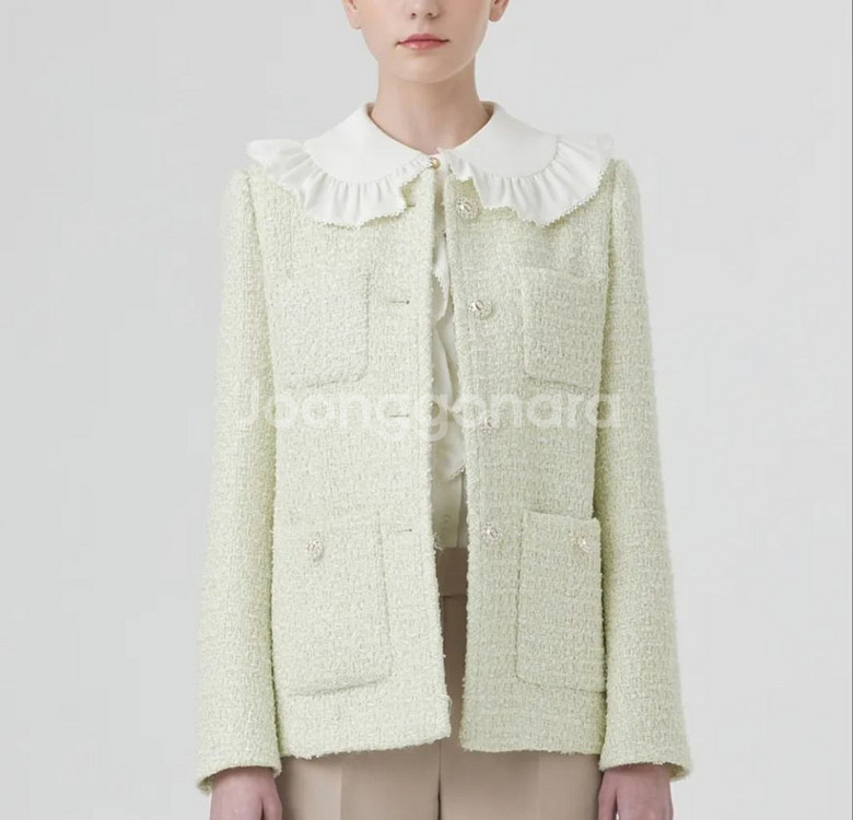 미착용) 라인 Line 트위드 자켓 라임색상 봄자켓--0