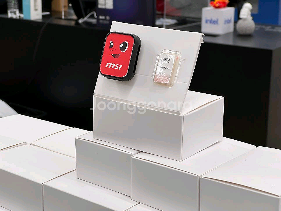 MSI 용용이 굿즈 세트 소형 인형 키링 차량용 방향제 라즈베리향 스티커 인텔 가방--3