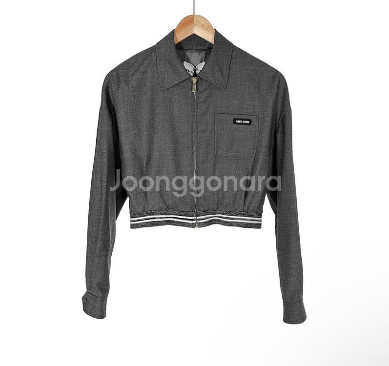 [38] 미우미우 여성 그리자이유 패치 크롭 블루종 자켓 슬레이트 그레이--0