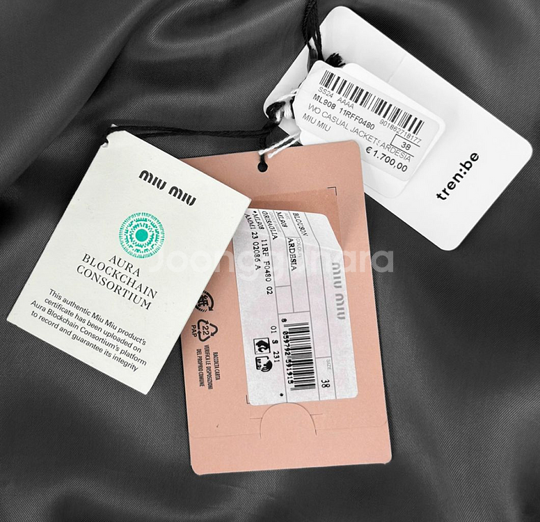 [38] 미우미우 여성 그리자이유 패치 크롭 블루종 자켓 슬레이트 그레이--8