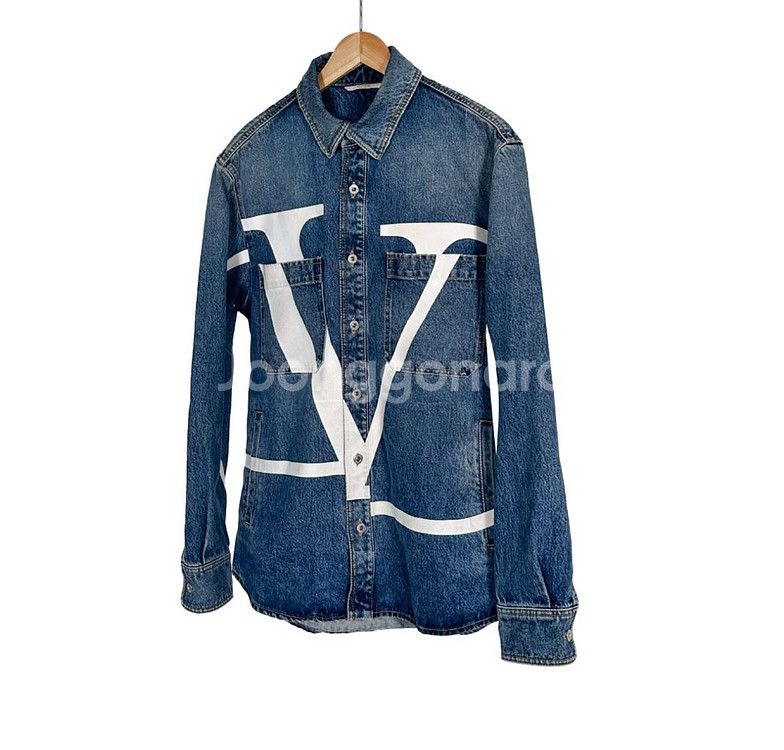 [44] 발렌티노 남성 까르피 더블 포켓 V 빅로고 데님 청셔츠 자켓--1