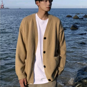 베이지 가디건 루즈핏 봄 가을 캐주얼 오버핏 데일리 브이넥 클래식 아이보리 스킨 남여공용