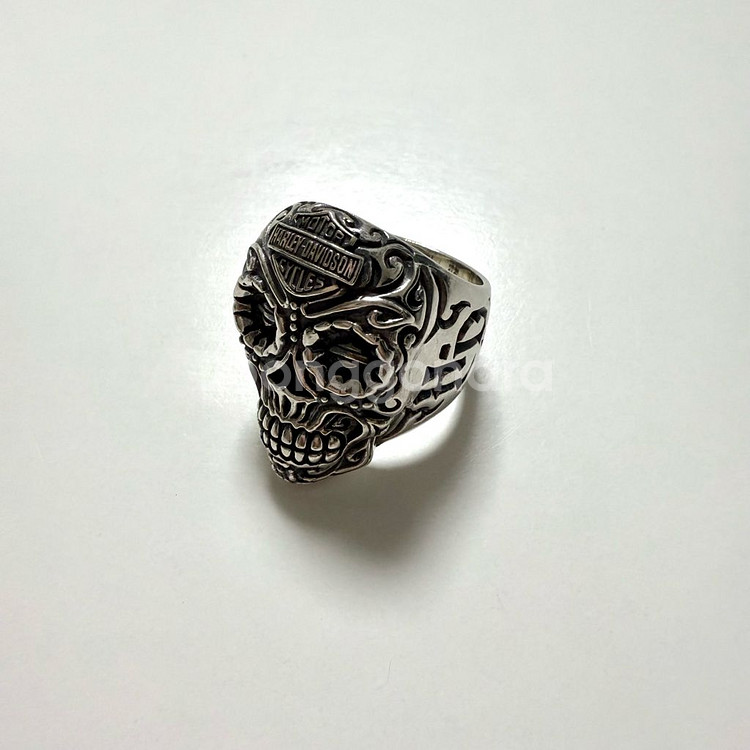 (정품) 할리 할리데이비슨 925실버 슈가 스컬 해골 B&S 남자 목걸이 반지 은목걸이 은반지 세트--6