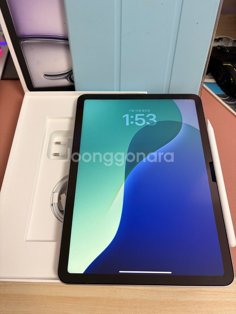 아이패드 에어6 11인치 m2 128기가 스그 풀박+애펜프로--0