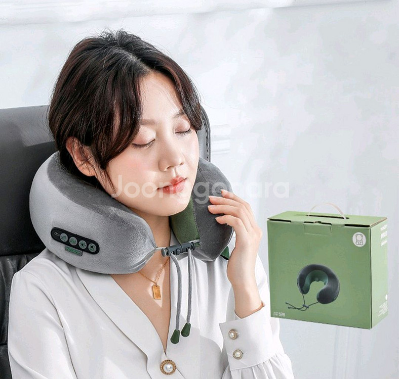 휴대용 무선 목 마사지기 기내 차량 여행용 어깨 승모근 안마베개 거북목--0