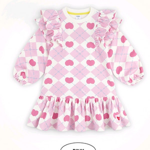 150신이즈 융털 기모 하트 체크 프릴 원피스