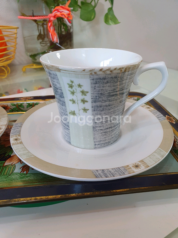 빈티지 한국도자기 커피잔 소서 세트 2인--1