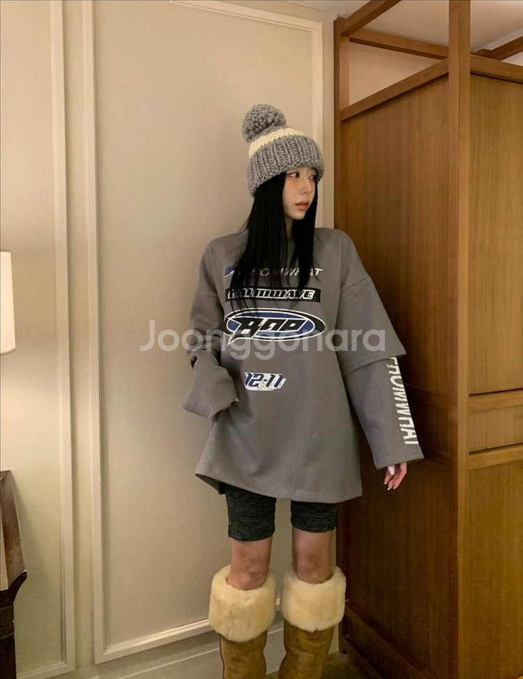 <새상품> 레터링 기모 티셔츠 2color--7