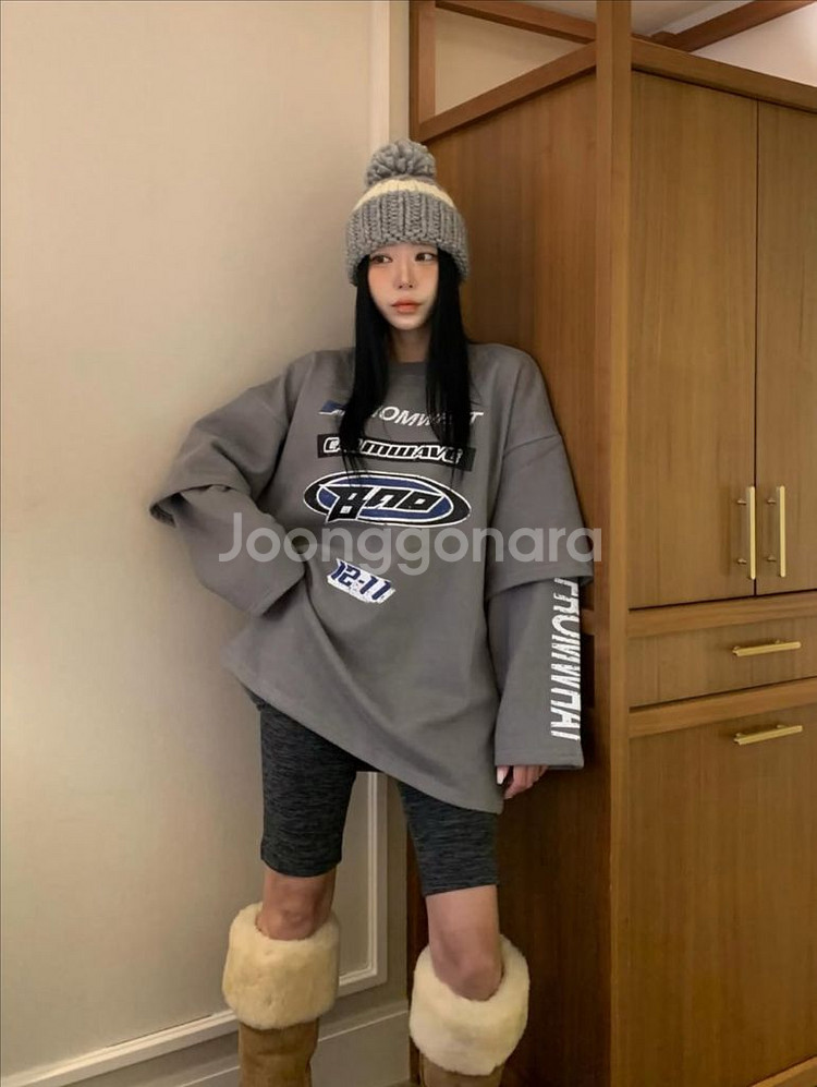 <새상품> 레터링 기모 티셔츠 2color--8