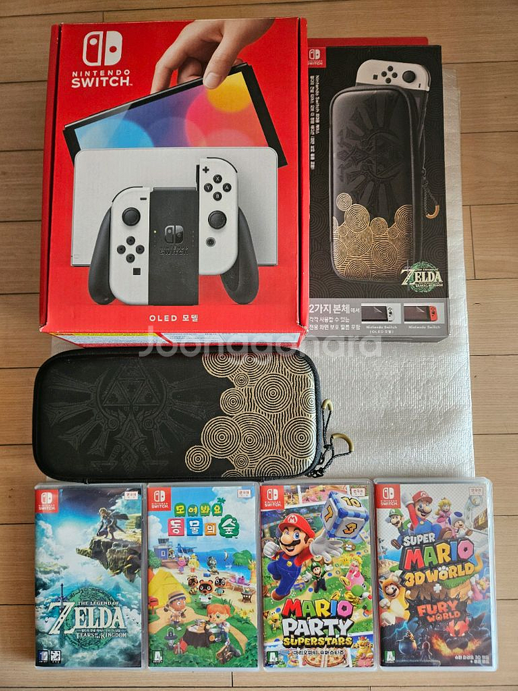 닌텐도 스위치 OLED 화이트+젤다의 전설 티어스 오브 더 킹덤+모여봐요 동물의 숲+마리오 파티 슈퍼스타즈+슈퍼 마--0