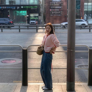 앤유 엘트햄 스트라이프 니트 자켓/가디건(red&lvo