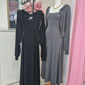 스퀘어넥 롱원피스 후드집업 코디세트(2color)ㅡ무배