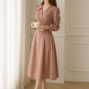 랩 퍼프 셔링 카라 하객 롱원피스(2color)ㅡ무배