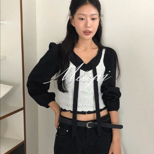 언더비 seino 리본 타이 블라우스 네이비