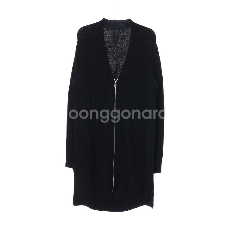 [M]시스템 울100% 블랙 골지 브이넥 롱 집업 가디건--0