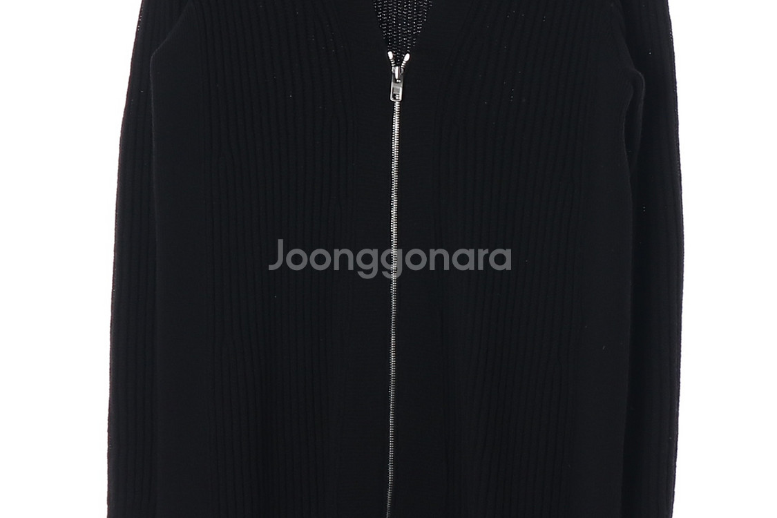 [M]시스템 울100% 블랙 골지 브이넥 롱 집업 가디건--2