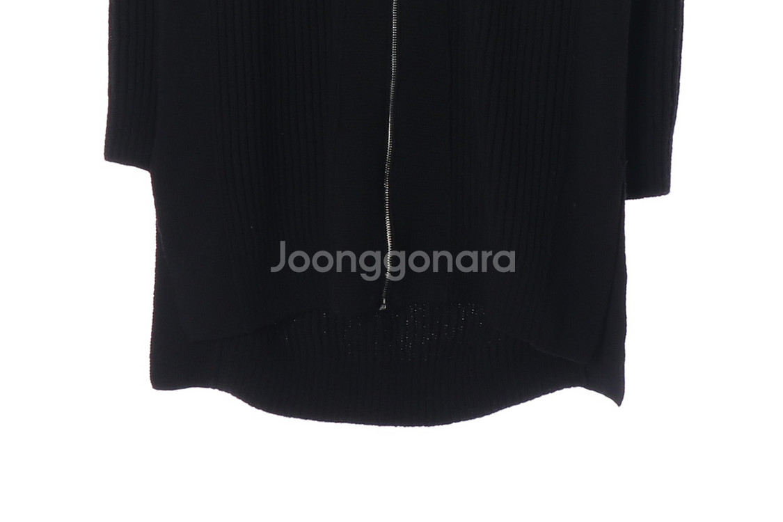 [M]시스템 울100% 블랙 골지 브이넥 롱 집업 가디건--3